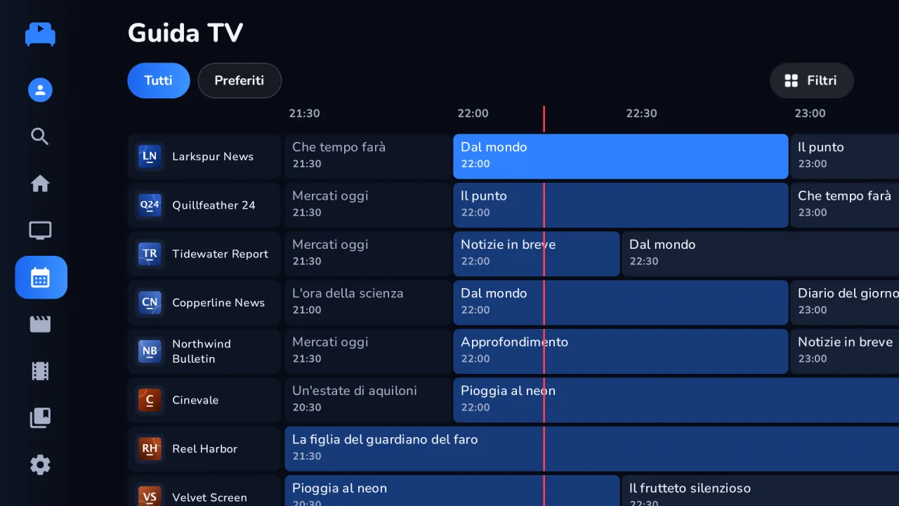 Guida TV a griglia di Divano con i programmi dei canali
