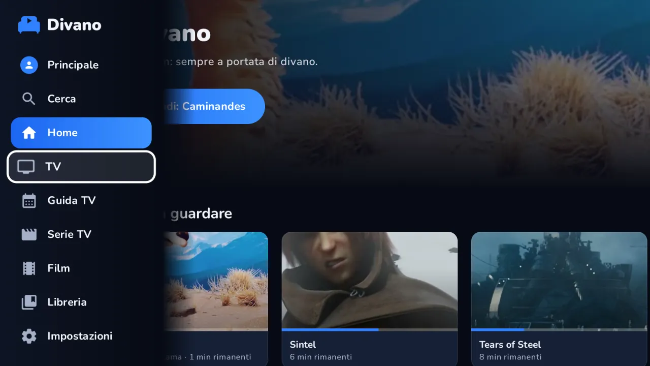 Home di Divano su Android TV: continua a guardare, canali e film
