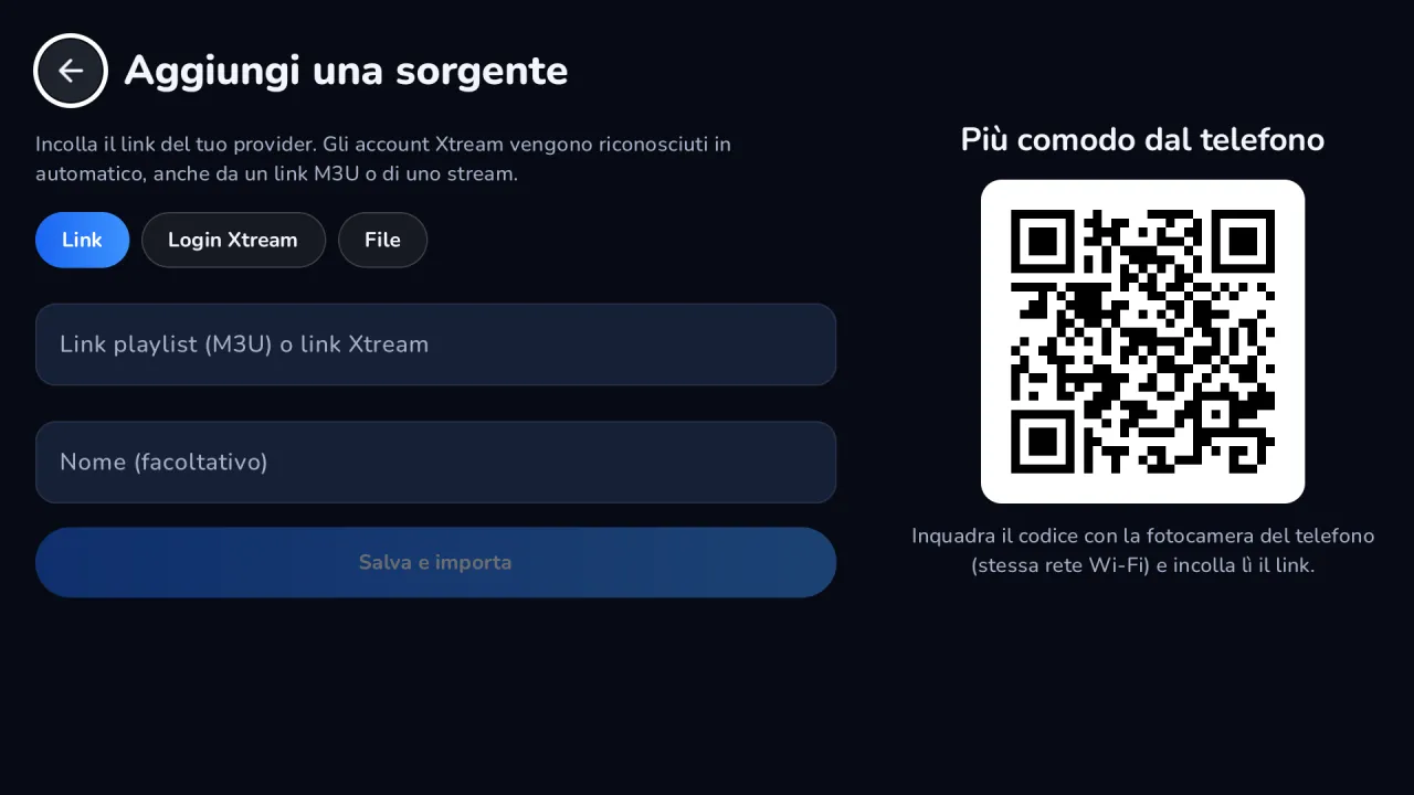 Configurazione della TV dal telefono con un codice QR