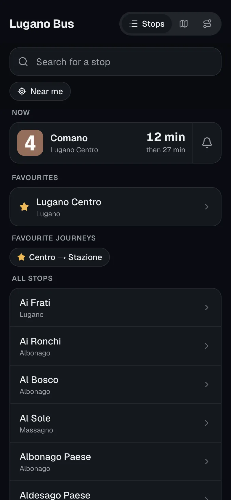 Lugano Bus home with the next favourite ride, favourite stops and favourite journeys