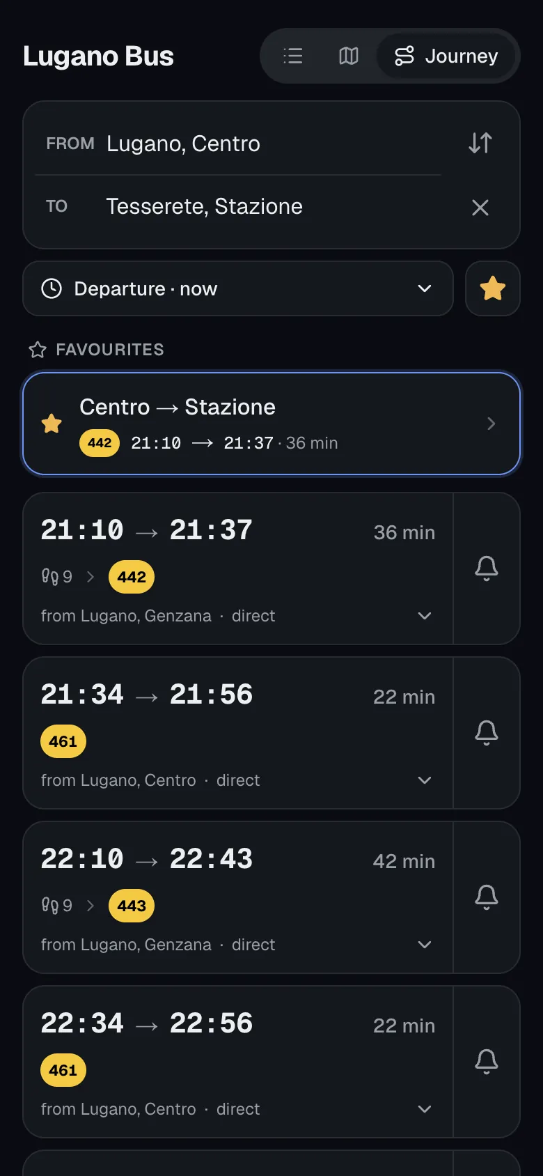 Journey from Lugano Centro to Tesserete with the next connections and a favourite journey